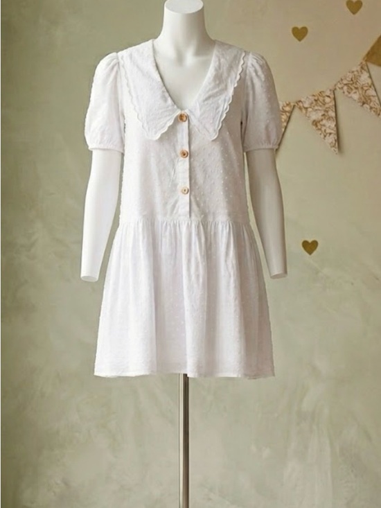 Zara Dresses & Skirts - Zara White Swiss Dot Peter Pan Collar Babydoll Dress